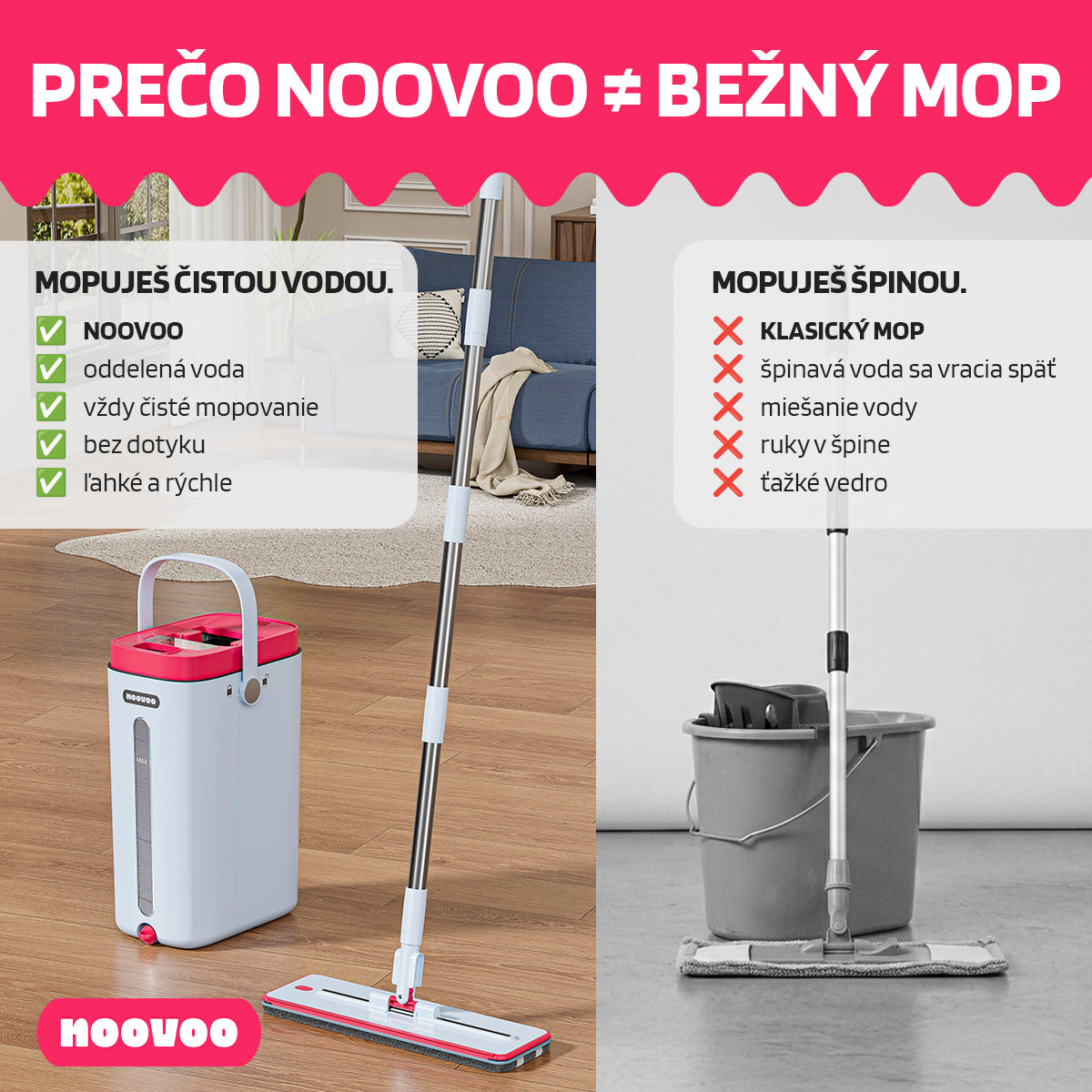 Dvojkomorový plochý mop - samočistiaci